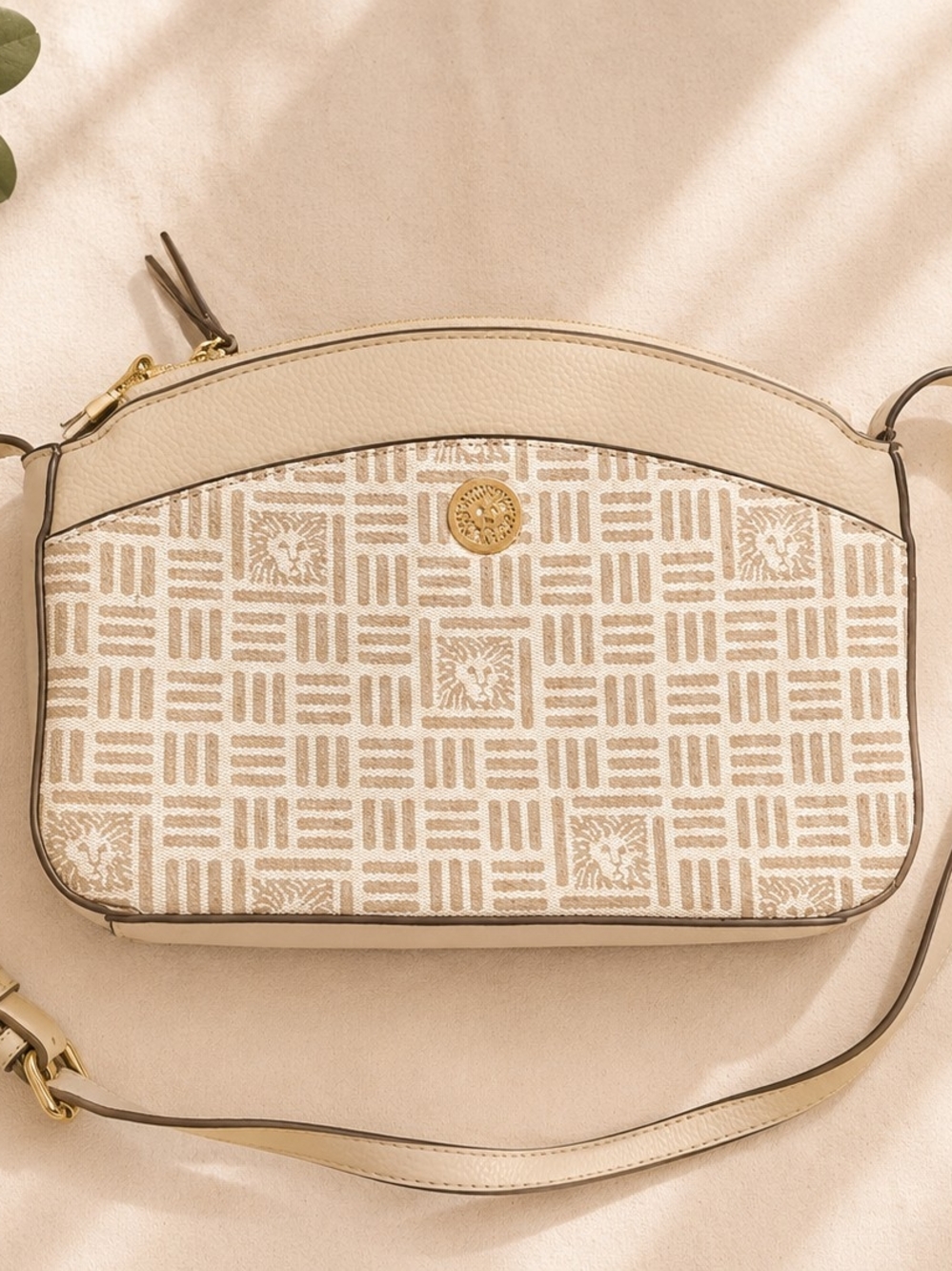 Anne Klein Cream Crossbody Bag | Neutral Pebbled Faux Leather Shoulder Purse Gol